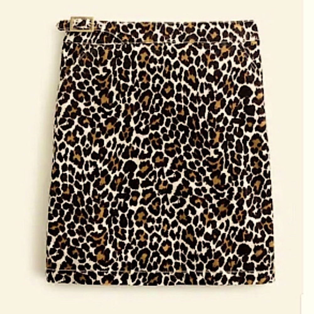 NWT J. Crew Corduroy Animal Print Mini Skirt w/Buckle Size 0 Black/Brown - Picture 6 of 15